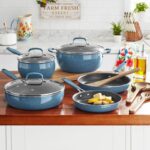 Ree Drummond Instagram - I've been waiting for these sets to launch...and finally, they have!! Brand new cookware colors of PW nonstick cookware, and they are beautiful! I've been cooking with them, and the nonstick coating is fantabulous...and the colors are truly lovely in person! 💃🏼 You can find the sets at @walmart in all the new colors: Denim Blue, Merlot, and Coral! (Even the teal is a little deeper/more vibrant than before.) Love love love this cookware! The link is in my profile, or you can tap each photo for links! ❤️