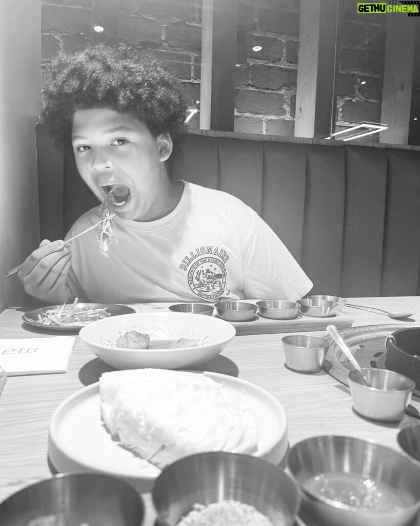 Nia Long Instagram - Family dinner favorite!!! Korean BBQ. This kid is definitely leaning into our Pacific Islander gene. 😘