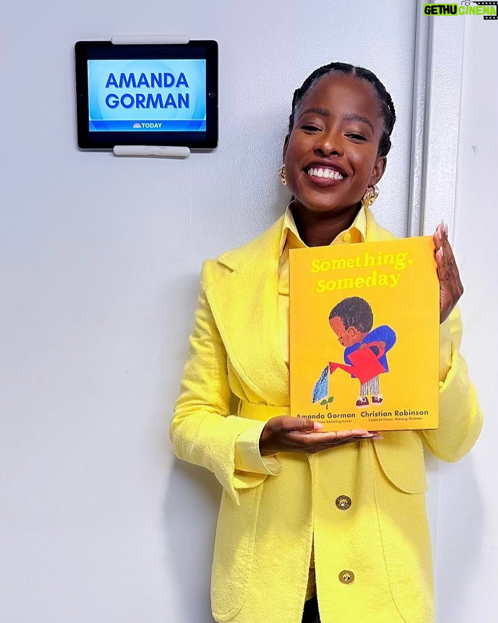 Amanda Gorman Instagram - Today’s the day! My new picture book, Something, Someday, with illustrations by Christian Robinson @theartoffun, is officially out!
I wrote this book to encourage the hopes and hearts of young activists and changemakers everywhere. No matter how small the action, you can make a change in your communities! The problems we face are big, but together we are bigger 💛 Happy birthday, Something, Someday! 🥳🌱
You can order Something, Someday through the link in my bio. Happy reading! 💛