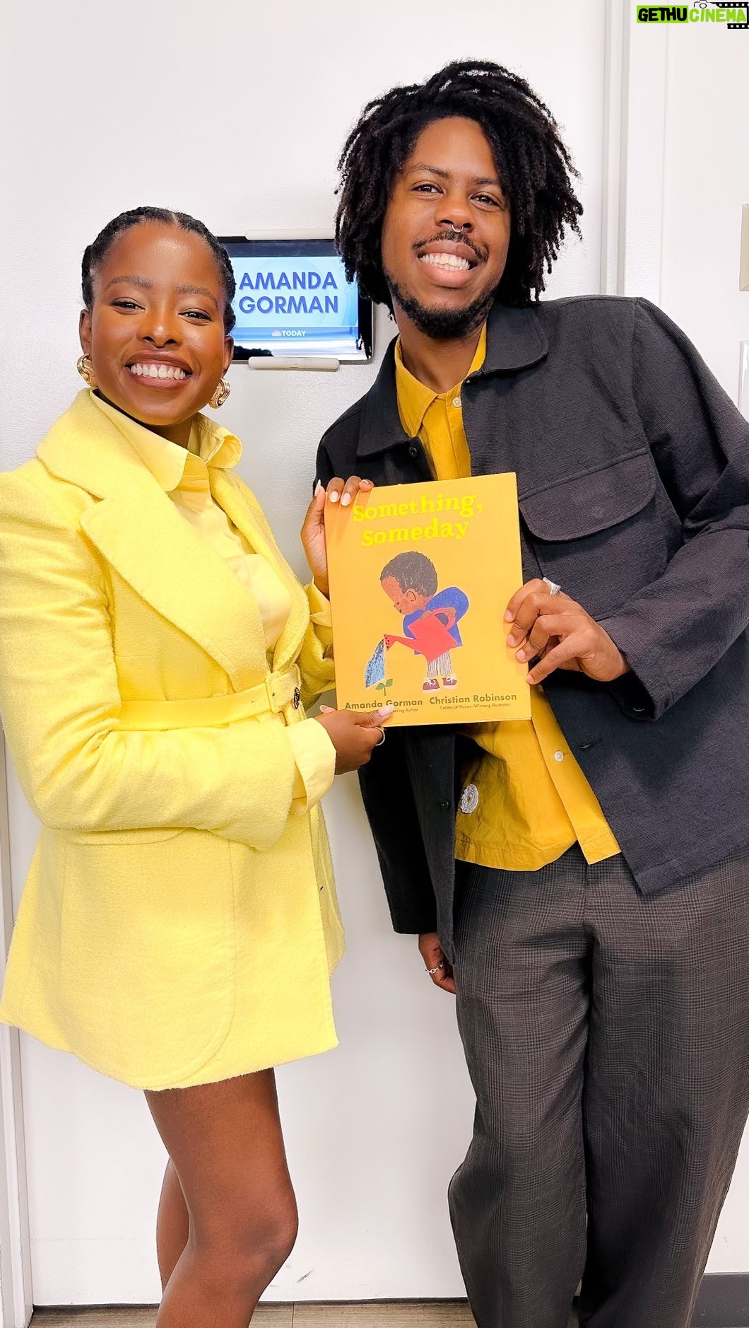 Amanda Gorman Instagram - My new picture book, Something Someday, with illustrations by @theartoffun , releases tomorrow, September 26th! Thank you @todayshow , @hodakotb , and @jennabhager for having us on to share it!
Something, Someday is a story of how we can all be changemakers in our communities—all it takes is you! 🌱 I hope it will inspire you and the young people in your lives as much as they continue to inspire me! 💛
Link to order a copy of Something, Someday in my bio 💛
hair: @itsraela
makeup: @lyndaesparza
styling: @jasonbolden and @johnmumblo