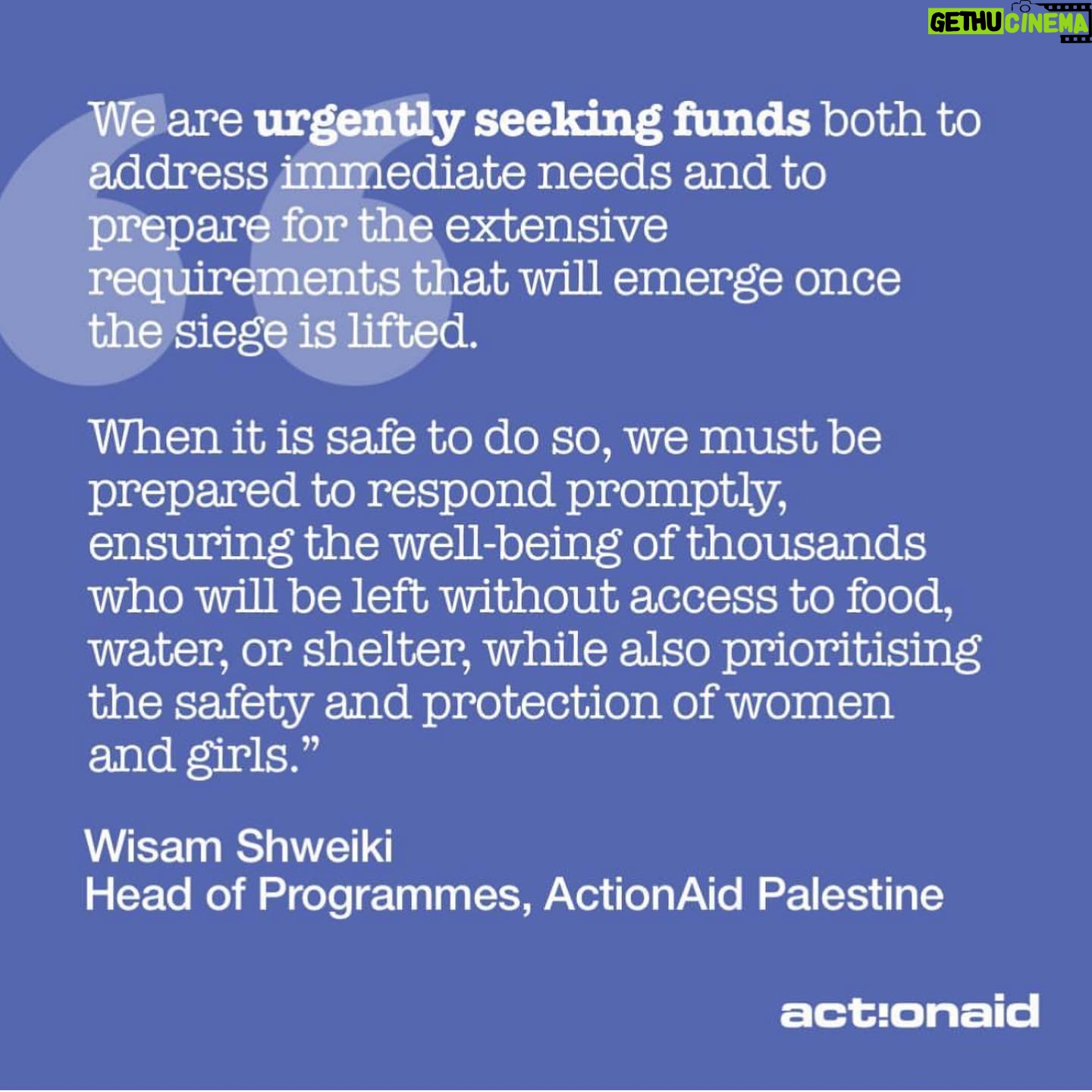 Nicola Coughlan Instagram - @actionaiduk another incredibly worthy humanitarian organisation you can donate to
They are asking for urgent financial support now, which will be crucial to help them deliver aid as soon as a humanitarian corridor is opened.
-Following the unprecedented escalation of violence in Gaza and Israel @actionaiduk has launched an emergency appeal. Donate now to help ActionAid respond to the humanitarian crisis in Gaza
You can donate directly via this post or via the link in my stories.