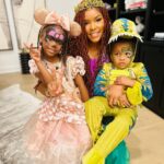 LeToya Luckett Instagram - ✨HALLOWEEN 2023✨

Bruh 🤦🏾‍♀️

Currently still recovering from all of the laughter, candy, tantrums (from me & the kids 😩) crazy costume sightings & glitter that still remains from yesterday. 🙃

1st pic : TyTy refused to change from his spirit day costume at school, so here you have a baby dinosaur riding a T-Rex 🤷🏽‍♀️

3rd pic: Best group photo out of 115 takes 🤦🏾‍♀️ 

My day in a nutshell! 🙃🤣😩🥹🤪
SWIPE if you dare