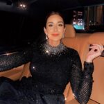 Amina Khalil Instagram – Peachy Keen 🧡 candid car shots and sparkles kinda night x #soextra