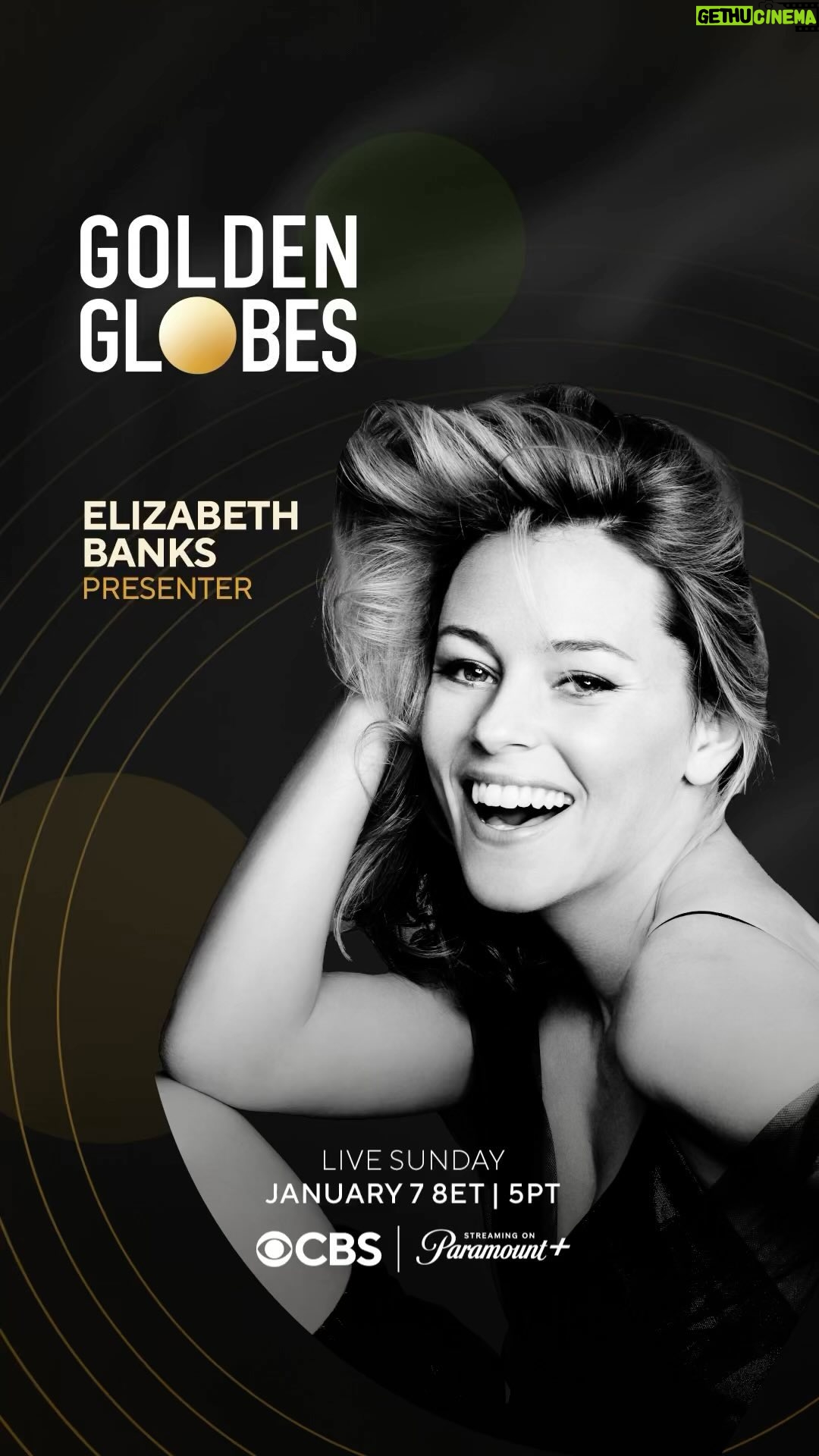 Elizabeth Banks Instagram - See you Sunday ✨ I’m super excited to be presenting at this year’s @goldenglobes! Make sure to tune-in this Sunday, January 7 at 8 ET | 5 PT - airing live via @cbstv and streaming on @ParamountPlus #GoldenGlobes