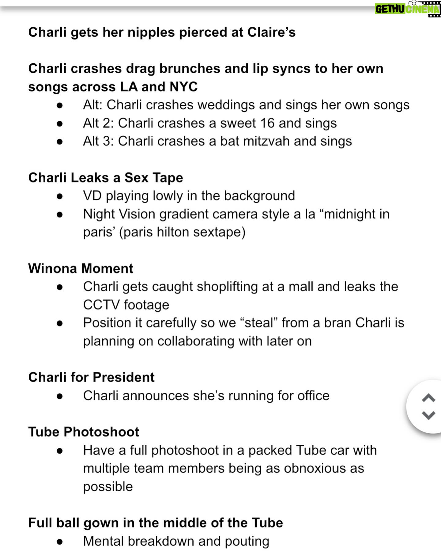 Charli XCX Instagram - things have been boring without me. swipe for some marketing ideas i was sent last week :)