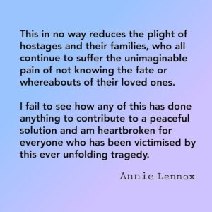 Lena Headey Instagram - @officialannielennox 
You found the words.
#permanentceasefirenow ❤️‍🩹