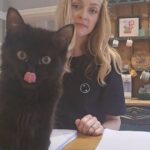 Fearne Cotton Instagram – IM ON A TIGHT DEADLINE FRANK! 
 Why do cats only want to sit on paper. I’m on THE FINAL edit of my debut fiction Scripted which I’ve decided to do on a print-out to get the true experience of reading it as if it’s a book, but am considerably hindered by baby Frank. Due to his general cuteness he will totally get away with this disturbance. 
Hopefully my book will be out early June, if Frank ever finds a new resting spot. 😼