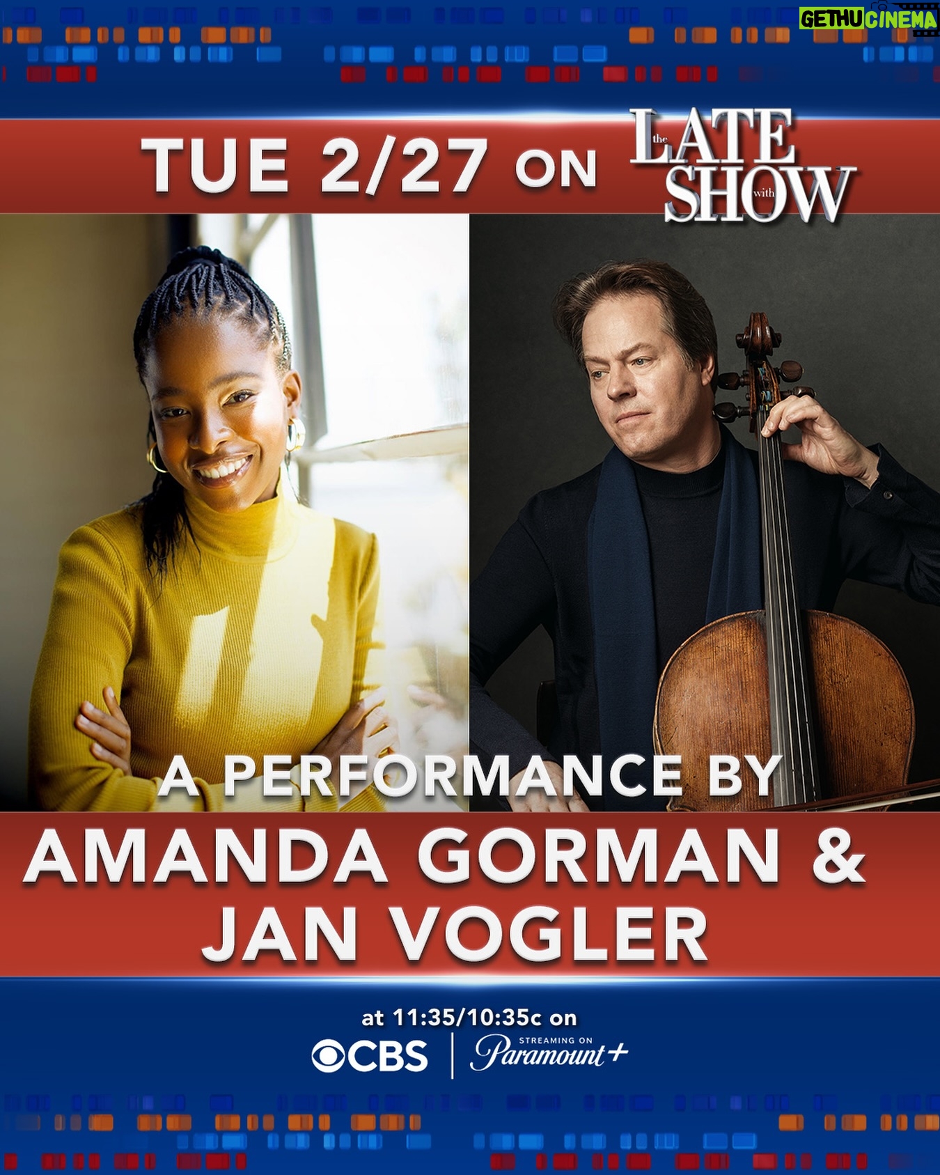 Amanda Gorman Instagram - 📣 We can finally share the secret we’ve been keeping… @amandascgorman & @janvoglercello will be the MUSICAL GUESTS on the @colbertlateshow on FEB. 27!! 🥳🎉
TUNE IN:
🗓️ TUES. FEB 27
📺 @cbstv or @paramountplus
⏰ 11:35 PM ET / 10:35 PM CT
for a very special peek into Amanda Gorman and Jan Vogler’s performance of “An Evening of Poetry and Bach” that they presented at @carnegiehall on Feb 17.
We had so much fun filming with the #Colbert team! 🤩🥰
📸 When you watch, snap a photo of the screen and tag @dornmusic @amandascgorman @janvoglercello! We’ll repost our favorites!
@stephenathome #bachandpoetry #amandagorman #janvogler #dornmusic #dornmusicpresents