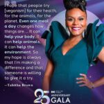Tabitha Brown Instagram - Mercy For Animals will honor Emmy Award and NAACP Image Award winner, actress, New York Times bestselling author, and vegan foodie Tabitha Brown with the esteemed Love & Light Award at our 25th anniversary gala on Saturday, April 20! 🙌🎉💕 

Tabitha satisfies the hunger of millions with her unique approach to veganism and her comedic personality. Through sharing new recipes, offering words of wisdom, enjoying a good laugh, and more, she has become “America’s mom” to her over 13 million followers.

Please join us and other animal advocates, environmental leaders, and food-tech pioneers in honoring @iamtabithabrown at this can’t-miss milestone event! We’ll look to the next 25 years and more of creating a world where all animals are respected, protected, and free. Get tickets today at MFAGala.com (link in bio).