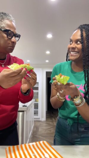 Tabitha Brown Instagram - Made my favorite raw tacos aka pecan lettuce wraps tonight and blew @rushhr87 mind🤯😂. Yall have to try this recipe, it’s giving VERY GOOD 😂❤️ What did yall have for dinner tonight? #vegan #foodie #plantbased #tabithabrown