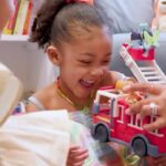 Chanel Iman Instagram – I love spending time with my girls in our playroom, playing with one of their favorite toys, Bluey’s Firetruck 💙 @officialblueytv  @supermoosetoys