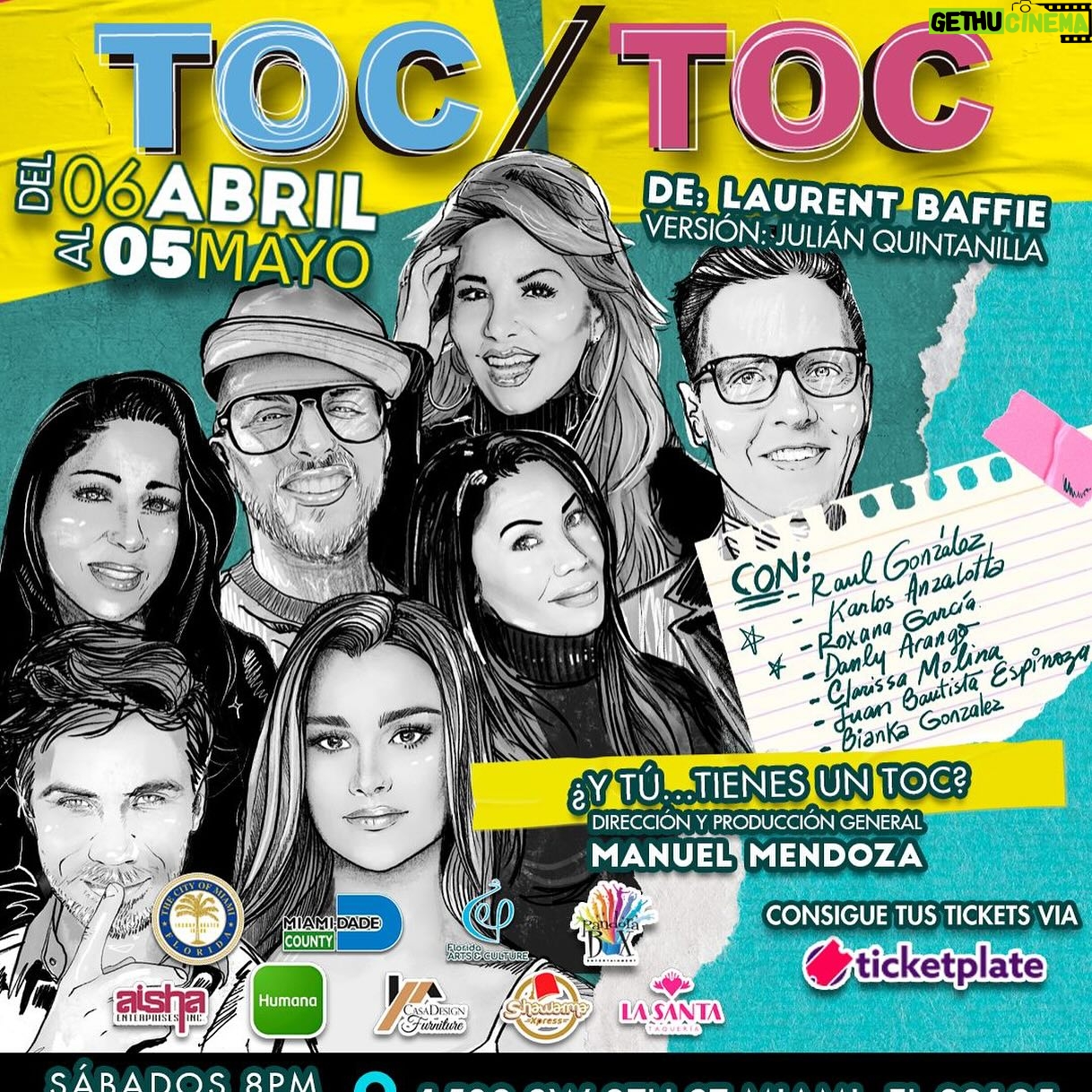Clarissa Molina Instagram - Estás listo para DESTERNILLARTE DE RISA?
Regresa a Miami uno de los mayores éxitos del teatro contemporáneo, “TOC-TOC” la comedia más OBSESIVA que le ha dado la vuelta al mundo!
📝Del francés Laurent Baffie @lbaffie
⌚️Del 6 de Abril al 5 de Mayo
Sábados 8pm y
Domingos 7pm
Con un elencazo de primera:
⭐️Raúl González
@raultvgonzalez
⭐️Karlos Anzalotta
@karlosanzalotta
⭐️Roxana García
@roxanagarciatv
⭐️Danly Arango
@danly.arango
⭐️Clarissa Molina
@clarissamolina
⭐️Juan Bautista Espinoza
@el.juanba y
⭐️Bianka González
@biankalachina
⭐️Layla Vargas
@layla_vargas
🎭En el @towertheaterculturalcenter
📍1508 SW 8th St, Miami, FL 33135
Dirección: @manumanumendoza
Asistencia: @layla_vargas
Una producción de:
@elidearium y @rutateatralmiami
Agradecimientos:
@pandoraboxent
@humana