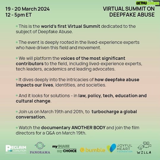 Sophia Bush Instagram - The world is waking up to the dangers of deepfake abuse. Join us at the world’s first Virtual Summit on Deepfake Abuse, organized by @myimagemychoice, @bumble, @thejhf, The Reclaim Coalition, @willa.willa.willa. This event is rooted in lived-experience perspectives, and brings together key stakeholders, advocates, thought-leaders, and lived experience experts, aiming to turbocharge a global conversation and seek solutions. The Summit will take place online between 12 PM - 6 PM ET on March 19 & 20. Register online at bit.ly/virtualsummitdeepfakes
I’m thrilled to be speaking in the keynote “The True Cost of Deepfake Abuse” alongside @noellemartin an incredible survivor, advocate, lawyer, leader, in this space.
@nialauryn will be speaking on the panel “Deepfake Abuse Is Now Mainstream: What Can Tech Do?” alongside Nina Jankowicz @wiczipedia (TIME AI100) Hany Farid (Professor UC Berkeley), Georgia Bullen (Executive Director, Superbloom)
Alongside the summit, participants will be also able to stream our award-winning documentary film @anotherbody.film following a college student’s search for justice after she discovers non consensual deepfake abuse of herself circulating online, followed by a Q&A with the directors. (Swipe to see the trailer at the end of the carousel.)
See you (virtually) this week! #AnotherBody #DeepfakeAbuse