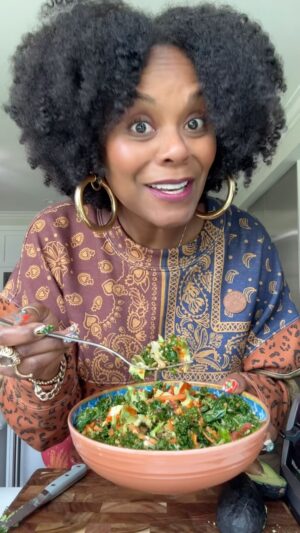 Tabitha Brown Instagram - Saturday Salad TSA:  Even if the avocado is bruised, it can still be used 😉❤️. Love y’all! #tabithabrown #salad #recipes #spreadlove