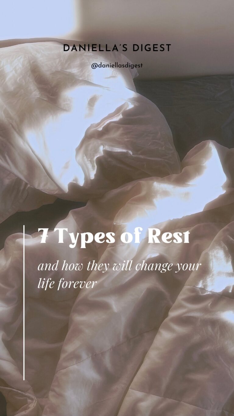 Daniella Monet Instagram - Tired of feeling tired? Then this is for you! 

Did you know that chances are, you aren’t fully resting? 

Sleep isn’t the only form of rest. 😴 There are SEVEN ways to rest, and there is a way to utilize them all. 

Comment REST for the full article that dives deep into the 7 types of rest. You can even get access to a free pdf through this article.

Rest is not just about physical recovery; it’s also about replenishing mental and emotional resources, reducing stress, and fostering creativity and productivity. Without adequate rest, we become more susceptible to burnout, fatigue, and a host of physical and mental health issues.

For women, in particular, rest plays a critical role in maintaining hormonal balance, supporting reproductive health, and managing the various demands of work, family, and personal life. Women often juggle multiple roles and responsibilities (am I right?!), making it essential to prioritize rest as a means of preserving energy and preventing burnout.

1. Physical Rest

2. Mental Rest

3. Emotional Rest

4. Social Rest

5. Sensory Rest

6. Creative Rest

7. Spiritual Rest

If you want examples for each of these, be sure to comment REST for the full scoop! Trust me, you don’t want to miss this one. 

And as always, DM @daniellasdigest the word DIGEST for more information on booking your life coaching calls   more! Code DANIELLA2WEEKS gets you a sneak peek!

Credit: In her book Sacred Rest, Dr. Saundra Dalton-Smith shares her seven favorite types of rest, and each serves a unique purpose. While there are many, many types of rest, these seven might help you to feel fully renewed @drdaltonsmith 

#rest #may #earthday #veganrecipes #7typesofrest #sleep #articles