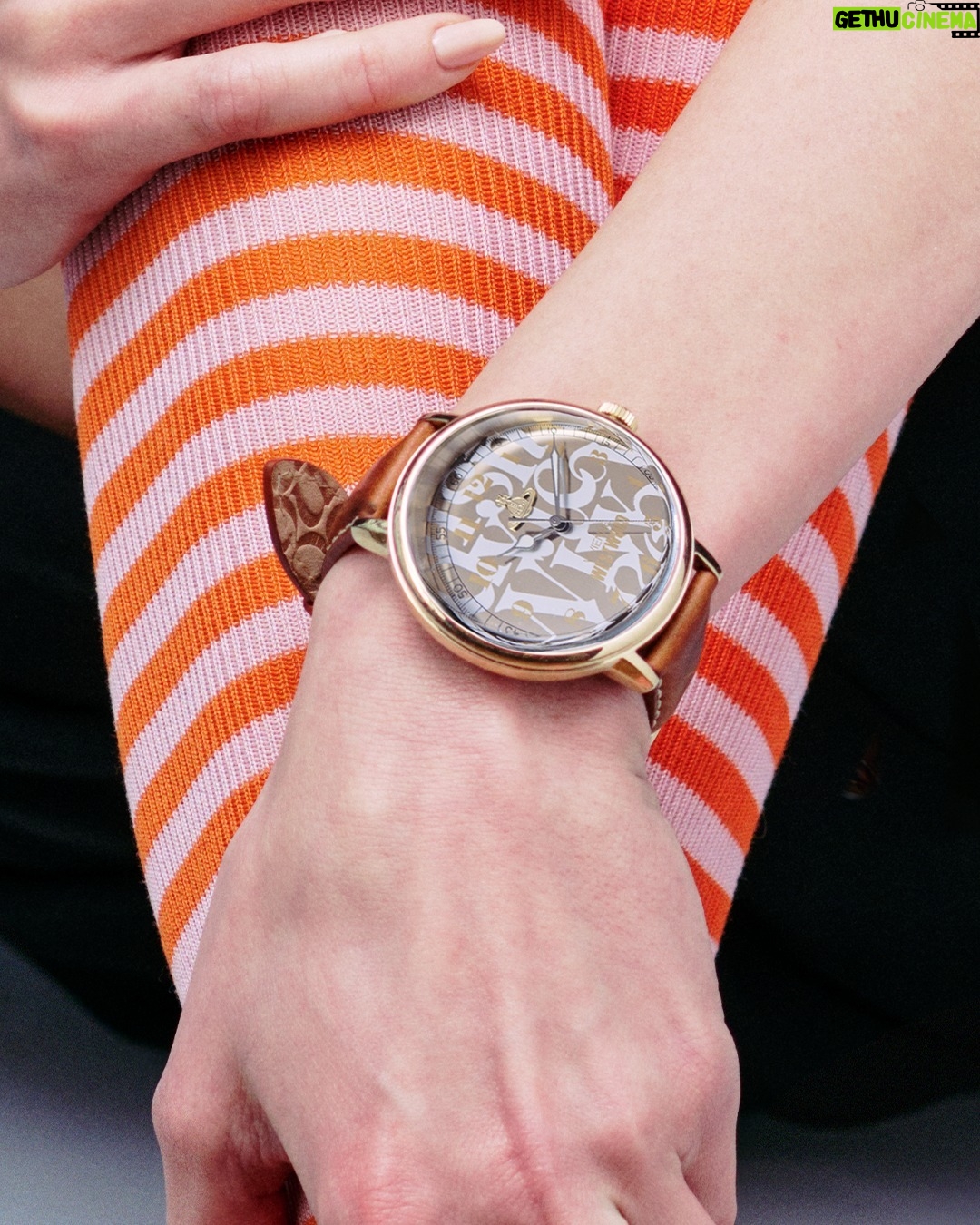 Vivienne Westwood Instagram - Traditional luxury inspires our Cavendish watch, featuring a tanned brown leather strap, polished gold case and gold mirror-dial, printed with the ‘Logomania' monogram.
Photography by @emily.lipson
#VWSS24 #VivienneWestwoodWatches #TimeMachine