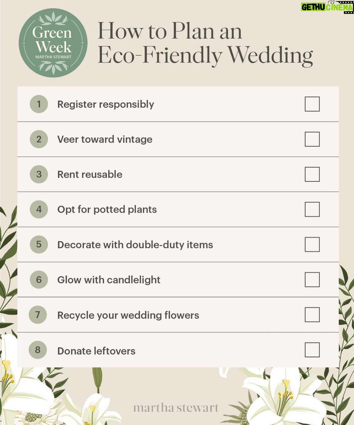 Martha Stewart Instagram - Forget something blue—these eco-friendly wedding tips are all about going green. Sustainable and eco-friendly weddings have gotten an elevated upgrade in recent years thanks to vendors getting in on the game. Paige Fox, an event planner and founder of @paige.events, explains it’s about “creating less waste and not using items that will only be used for six hours and thrown away.” Head to the link in our bio to see how you can be more mindful of the environment throughout wedding planning—from the proposal to the post-event pickup.