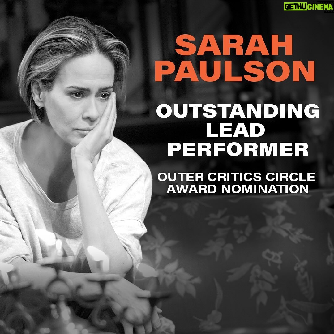 Sarah Paulson Instagram - Congratulations to the company of #AppropriateBway, nominated for 4 @outercriticscircle Awards, including:
⭐️ Outstanding Revival of a Play
⭐️ Outstanding Lead Performer, Sarah Paulson
⭐️ Outstanding Direction of a Play, Lila Neugebauer
⭐️ Outstanding Scenic Design, dots