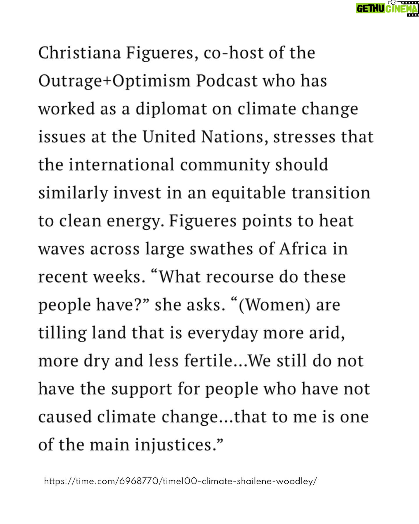 Shailene Woodley Instagram - The transition to clean energy MUST be equitable. “(Women) are tilling land that is everyday more arid, more dry and less fertile… We still do not have the support for people who have not caused climate change… that to me is one of the main injustices.”
@cfigueres with @shailenewoodley and @robertd.bullard at the #TIME100 summit in New York this week.
#climatejustice #climatejusticenow