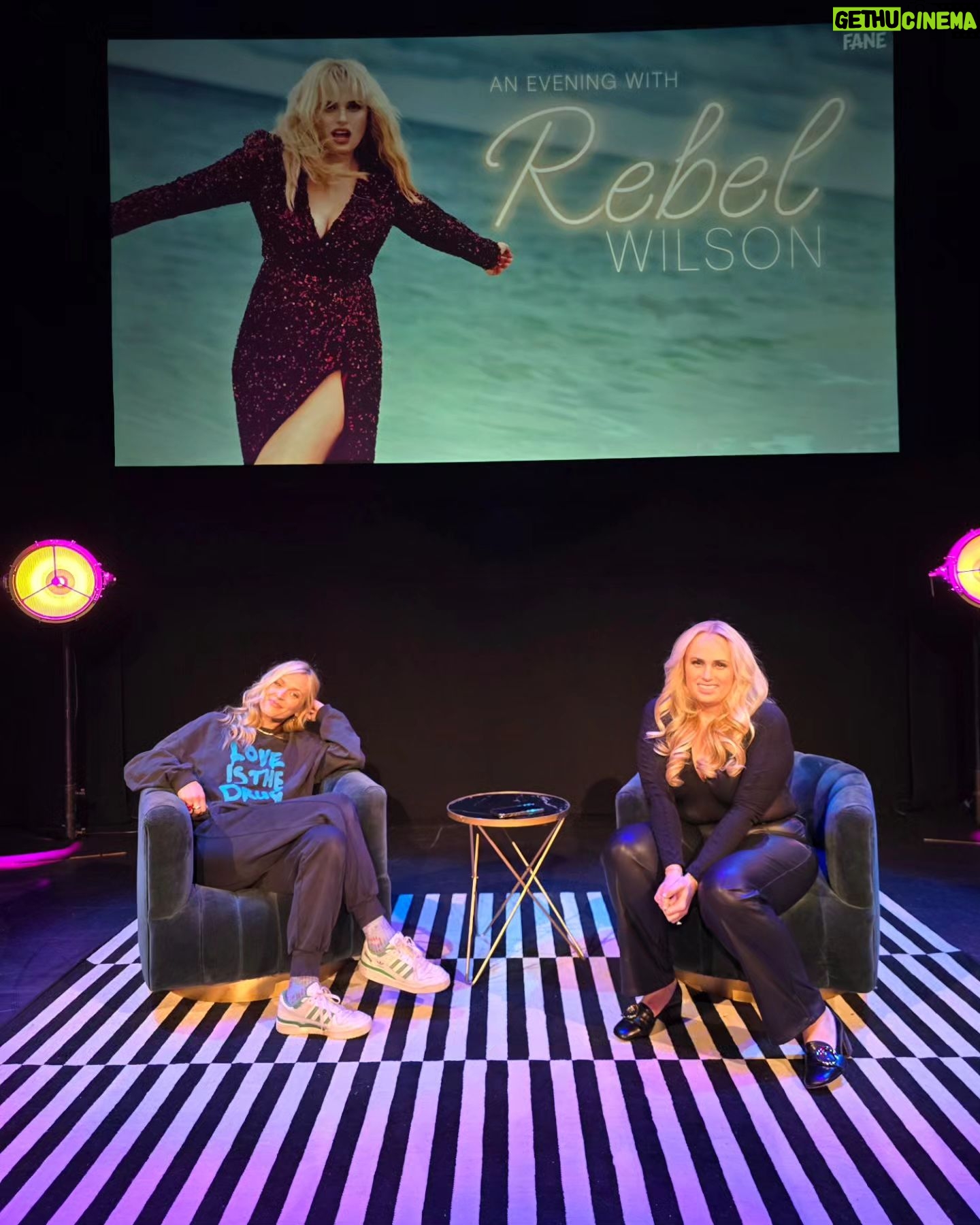 Fearne Cotton Instagram - Rebels without a cause.
Last night at the London Palladium with the sensational @rebelwilson 💜
We had a blast chatting through Rebels memoir and answering audience questions.
It also served as a good warm up for the @happyplaceofficial podcast episode we are recording this week. You'll be able to hear it MONDAY! 🥳