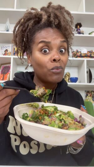 Tabitha Brown Instagram - Anybody else be putting they avocado on they salad when they get home? Baby not yall charging $3 for a half of a half or sometimes a scoop!! Naaahhhh I got some at home!😂 #tabithabrown #avocado #salad