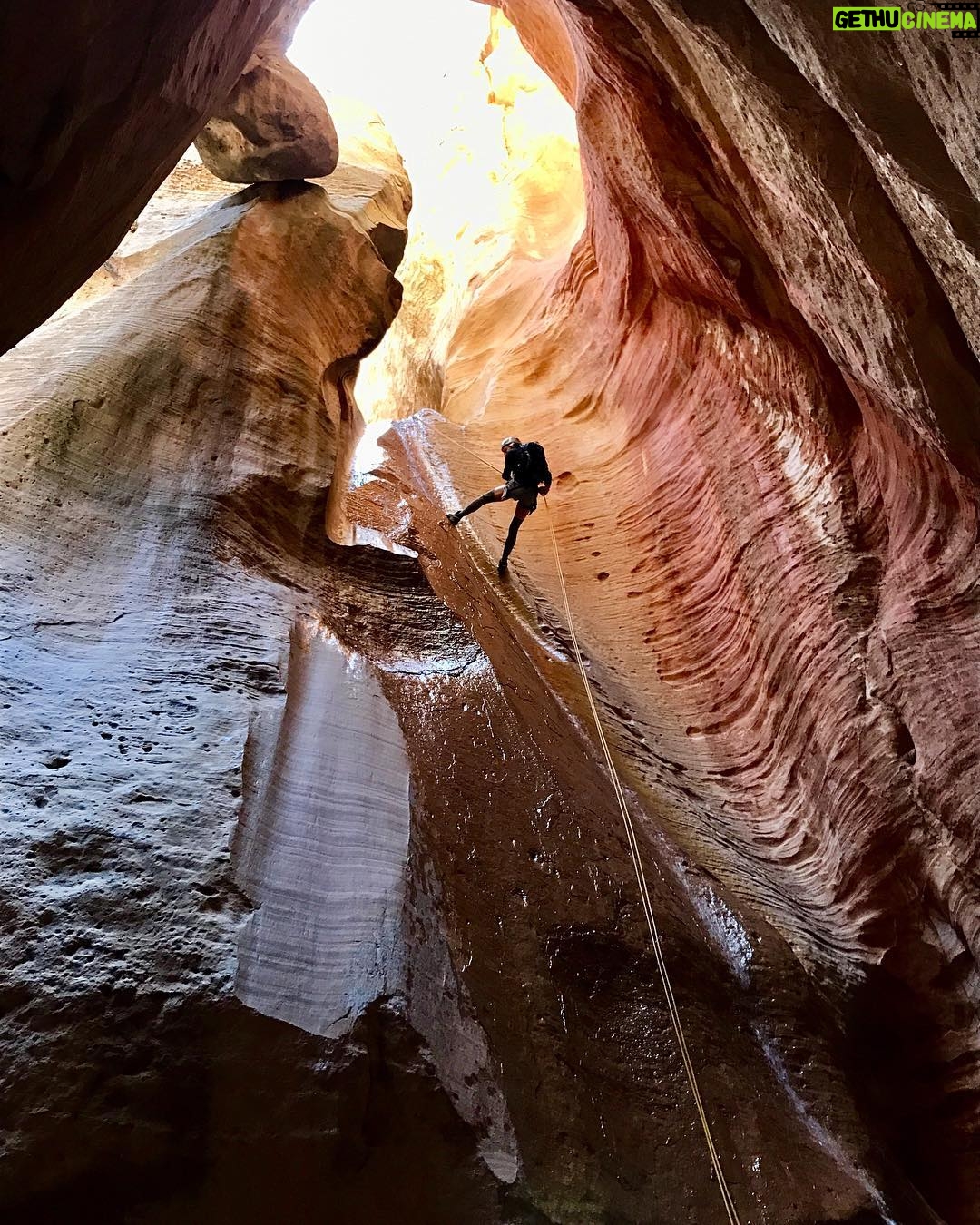 A.J. Cook Instagram - Dropping into the belly of the beast. Don't be jealous of my super technical thigh-high canyoneering socks. #gamechanger #nature #utah 😘@nathanandy