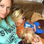 A.J. Cook Instagram - Sunday snuggles. #weareallsick #thegiftthatkeepsongiving 🤒