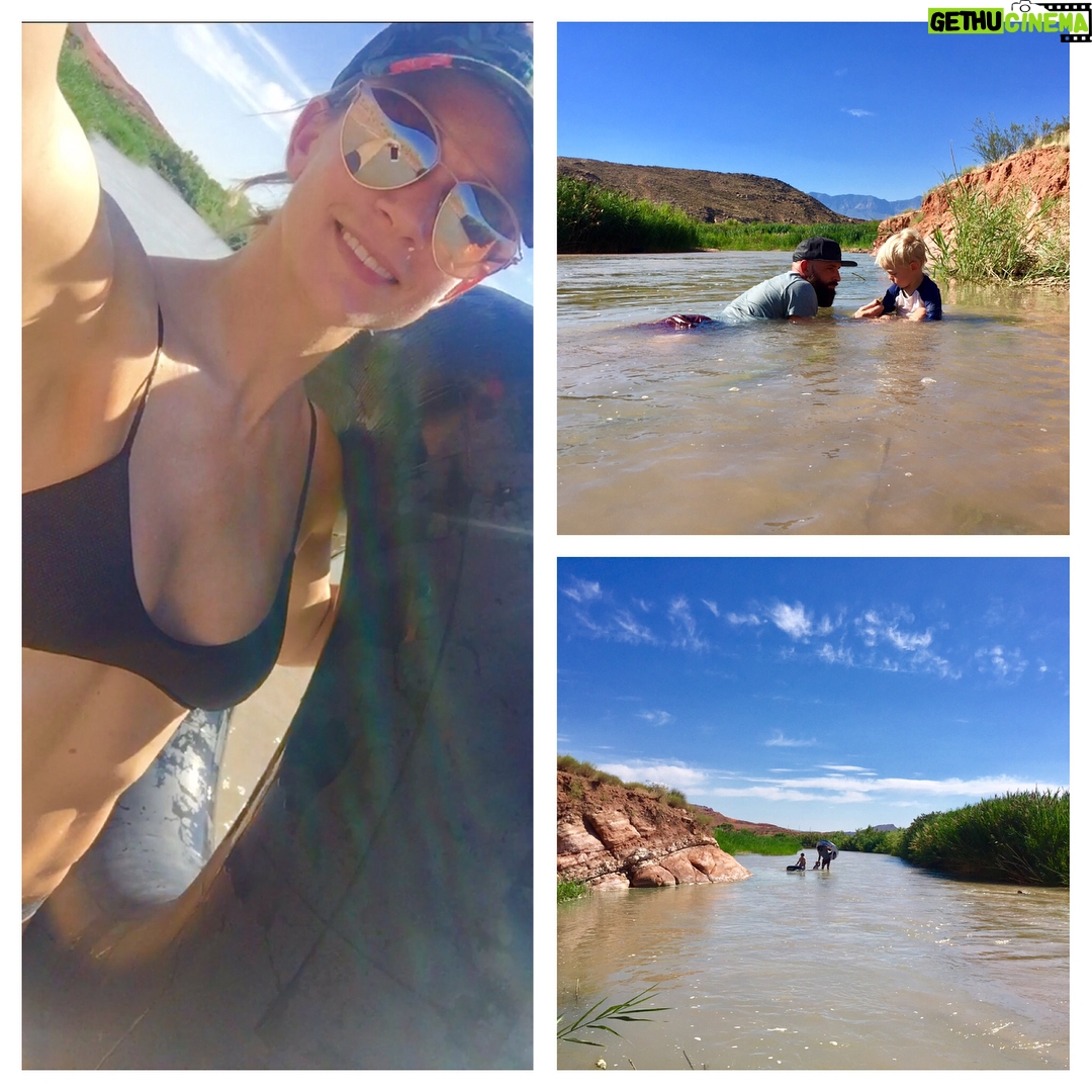 A.J. Cook Instagram - Just floating down the Virgin River trying to keep cool in this 110 degree heat. 🔥 #utah #summertime @nathanandy