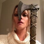 A.J. Cook Instagram - Nerding out with my new axe. Thanks @historyvikings for the swag!! So excited for the season 3 premiere of #Vikings tonight.