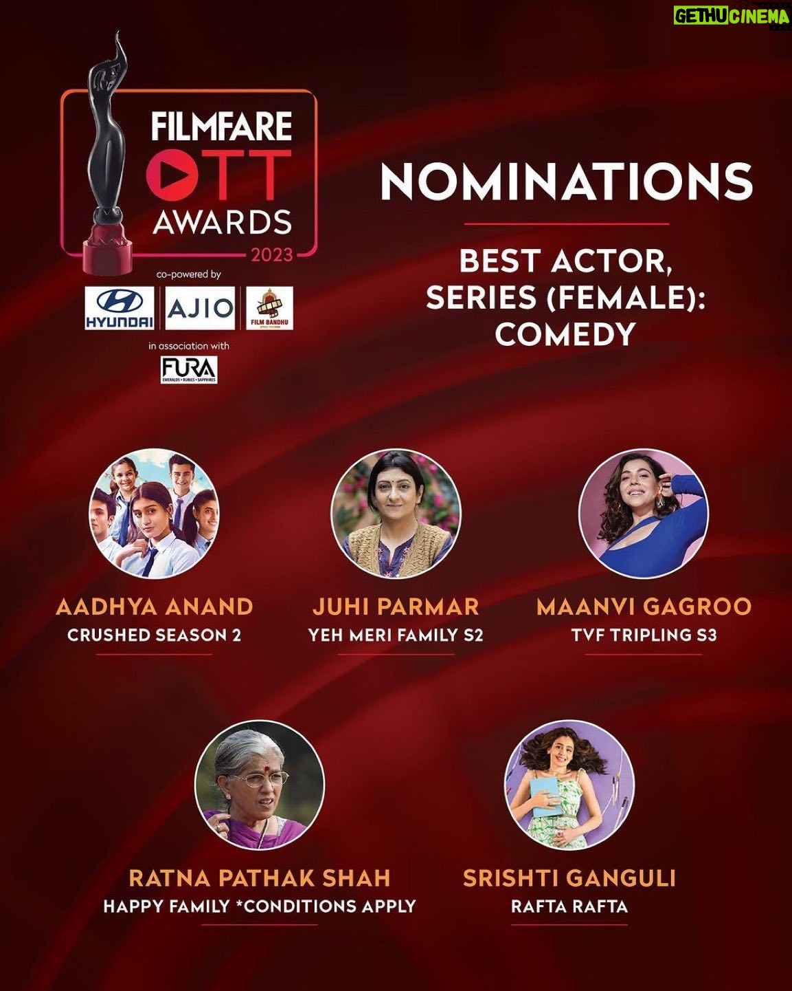 Aadhya Anand Instagram - Posted @withregram • @filmfare Here are the nominations for Best Actor, Series (Female): Comedy for the Filmfare OTT Awards 2023. Grateful and Thank you to everyone involved❤️ @dicemediaindia @cinemawalenawabsaab @kurundkarmandar