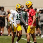 Aaron Rodgers Instagram - Playing with @rcobb18 , being coached by Tom Clements, seeing an old warrior and teammate @62theyard and riding down to work with @davidbakhtiari jamming tunes... Ya, today was a great day. ❤️ #year18 #69haspinkeye #