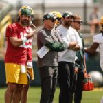 Aaron Rodgers Instagram - Playing with @rcobb18 , being coached by Tom Clements, seeing an old warrior and teammate @62theyard and riding down to work with @davidbakhtiari jamming tunes... Ya, today was a great day. ❤️ #year18 #69haspinkeye #