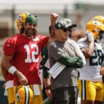Aaron Rodgers Instagram - Playing with @rcobb18 , being coached by Tom Clements, seeing an old warrior and teammate @62theyard and riding down to work with @davidbakhtiari jamming tunes... Ya, today was a great day. ❤️ #year18 #69haspinkeye #