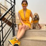 Aastha Gill Instagram – Tippy tippy tap, what colour you want? 
🧡➡️❤️➡️💗➡️💛

#AasthaGill #BellaGill #AGOG #twinningiswinning #twinning #cockerspaniel