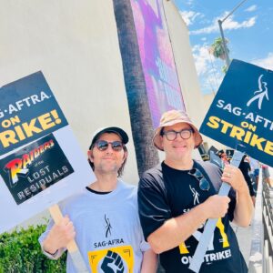 Adam Scott Instagram - In solidarity on the picket line at Warner Bros with our fellow @sagaftra @wgawest @wgaeast members, my boyfriend @nickofferman   one bonus Jesse Plemons
#sagaftrastrong #wgastrong
