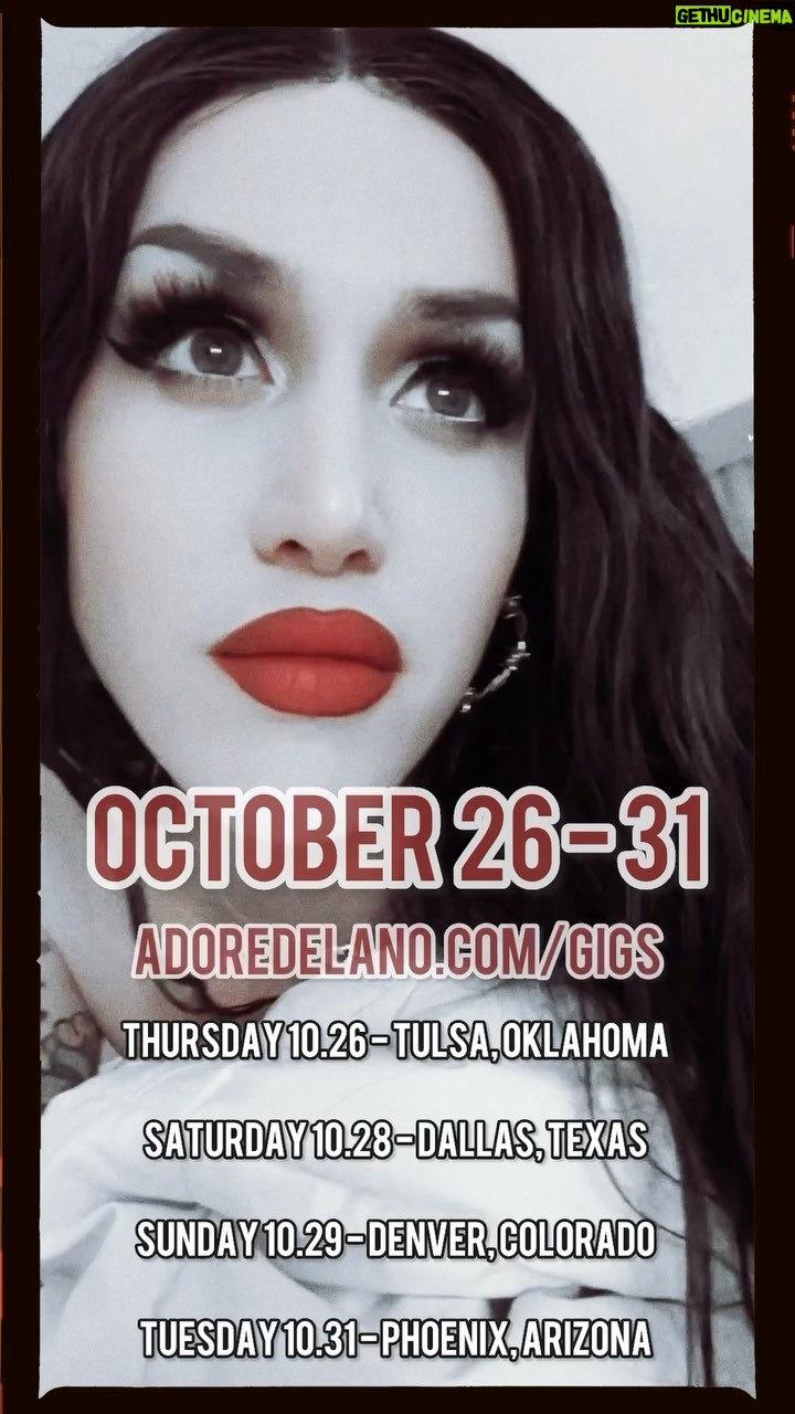 Adore Delano Instagram - MY #SeasonOfTheWitch MINI TOUR IS COMING! Are you? 🔮Thursday 10.26 - Tulsa, Oklahoma 🔮Saturday 10.28 - Dallas, Texas 🔮Sunday 10.29 - Denver, Colorado 🔮Tuesday 10.31 - Phoenix, Arizona ⭐️ TICKET LINK IN BIO ⭐️