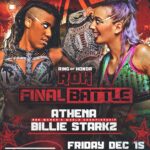 Adrienne Reese Instagram - Friday, Dec 15 @curtisculwellcenter | #ROHFinalBattle 🎟️ ROHTIX.com Minion in training no more! @billie_starkz will challenge @athenapalmer_fg for the #ROH Women's World Title at #ROHFinalBattle Final Battle will be broadcast for #HonorClub Subscribers Only | WatchROH.com