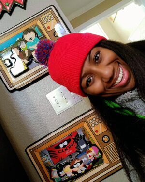 Adrienne Reese Instagram - I love .@southpark, "said the little [girl] in the red puff ball hat"
Thanks to @idiotboxart for these custom pieces!!