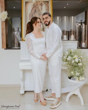 Ahlem Fekih Instagram - Mon homme, mon éternel , mon meilleur ami et mon humain préféré… Je t’aime de tout mon cœur 🤍🙏
Mua @nesrinesbiha haïr @khammarinajwa 
wearing @balkon_haute_couture 
deco @doniadeco 
pièce montée  @envie_gourmet 
taken by @firas.elwerghemmi