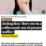 Aisling Bea Instagram - I should have added « when I am dead ». A lovely lil interview in today’s @obsmagazine with @michaelhogan100 talking about the big stuff but mainly #AliceAndJack Photographs by @misskatiepeters Link in stories. ❤️