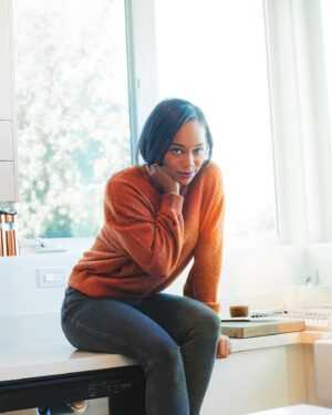 Aja Naomi King Instagram - Doesn’t everyone sit on their kitchen countertops posing waiting for food to magically appear…that’s how cooking works, right?! 🫠
