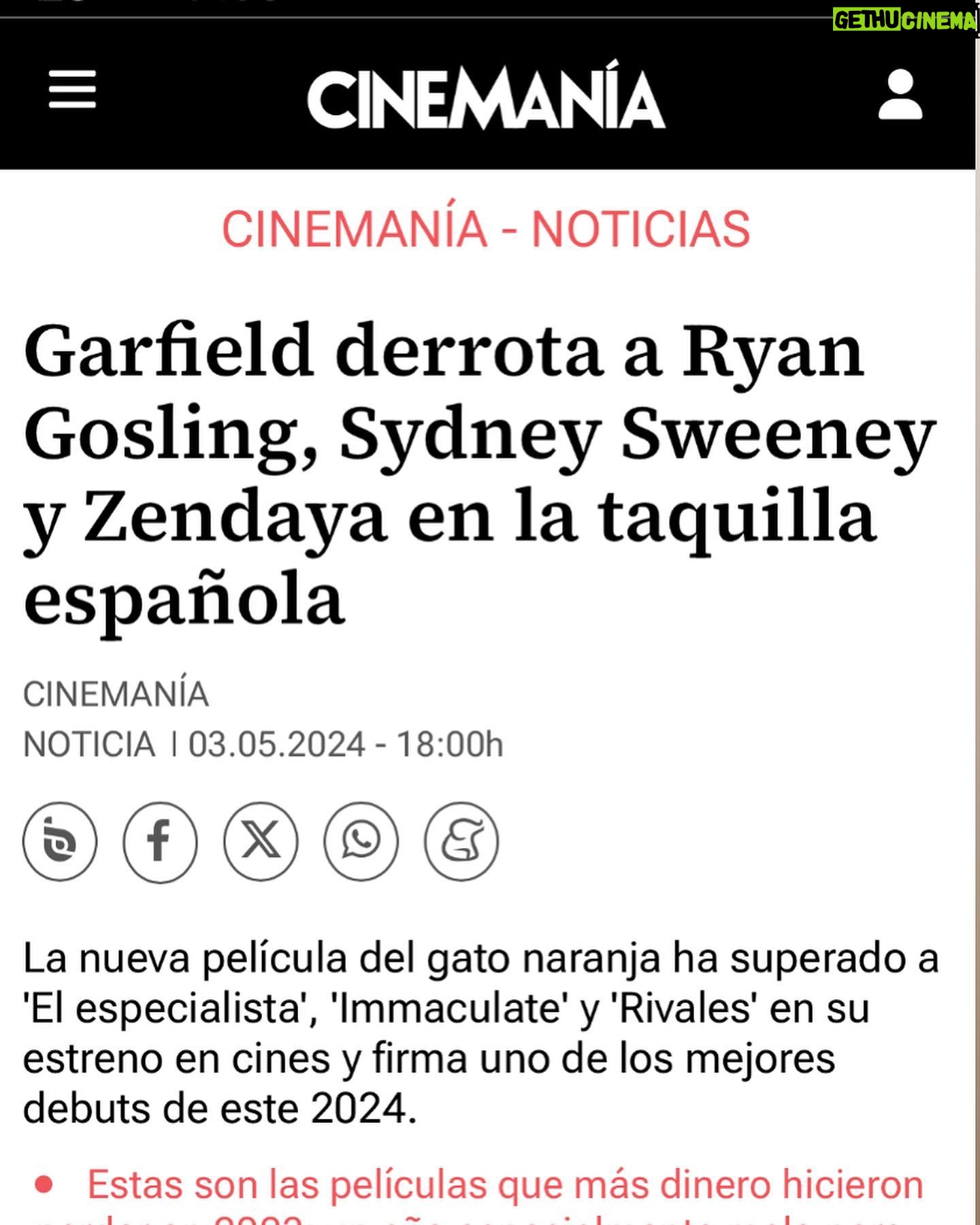 Alaska Instagram - ¡WOW, GRACIAS! #GarfieldLaPelícula es el estreno que más ha recaudado en la taquilla de España. Dejando a un lado las cifras, he sido muy feliz poniendo la voz a la gatita Jinx. Enhorabuena @sonypicturesspain.