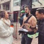 Alexa PenaVega Instagram – Last day with this very special group of people. The last photo (while hilarious) is actually something we have never seen on a set before. We were filming a “summer” day while there was literal snow falling… everyone on camera (the amazing background actors, me and Los) were freezing wearing summer clothing doing our best to fake being warm. Our amazing and beyond wonderful director Felipe decided if we had to suffer… he would suffer with us. 😭🙌🏽 This man had his shirt off until we finished the scene. 🙈 Never in my thirty years of show biz have I experienced a director do this🤣. We love you Felipe! Thank you for an incredible shoot!