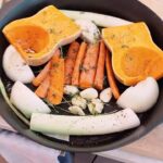 Alexandra Breckenridge Instagram – Butternut squash, leek soup 

when butternut squash 
One week 
Two. Onions. 
Five cloves garlic 
4 carats 
Fresh thyme sprinkled 
Salt and pepper 
drizzle with olive oil 
Bake 450 for 40 minutes or until veggies are soft 

use about 3 cups vegetable broth half can coconut milk and an emulsion blender to smooth until soup consistency 
add curry and cumin, seasonings to taste, adjust salt and pepper to your liking.