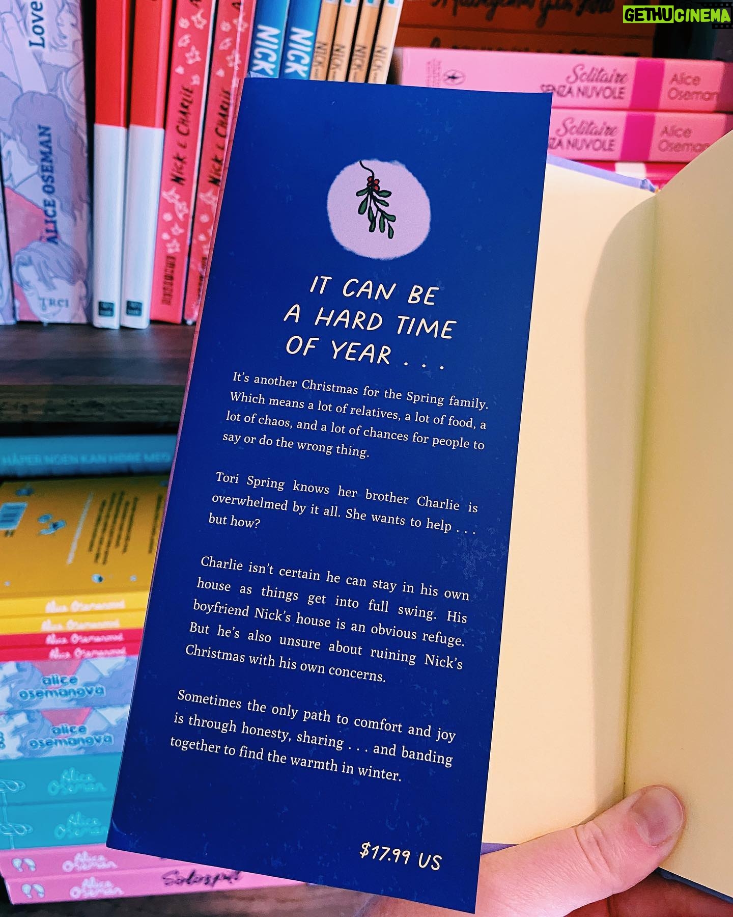 Alice Oseman Instagram - My copy of THIS WINTER is here and I’m so so so in love with it!!!🎄🌧️❤️🩹 This is an illustrated prose novella about the Christmas Day that precedes SOLITAIRE. I originally released it as an ebook in 2015! This new edition has a cover illustrated by me and has some new Nick and Charlie festive sketches in the back 🥹 It’s being released in the US on September 5th and you can preorder now!