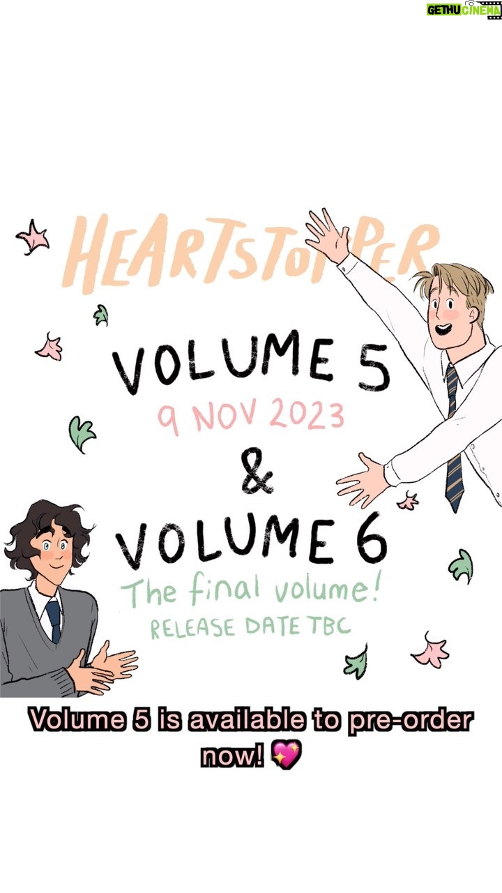 Alice Oseman Instagram - SOME NEWS! Heartstopper Volume 5 will be released on November 9th 2023 in the UK, Ireland, Australia and New Zealand… and there will be a Volume 6, the final Heartstopper volume! You can preorder Vol 5 now from https//geni.us/Heartstopper-Vol-5 and info about Vol 5 releases in other countries will be coming soon… 🍂🌈🐶🏉