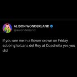 Alison Wonderland Instagram – At coachella in my tumblr flower crown waiting for my queen Lana . Call me LANA DEL RAVE. Hope everyone has a nice night 🍄 #coachella #lanadelrey