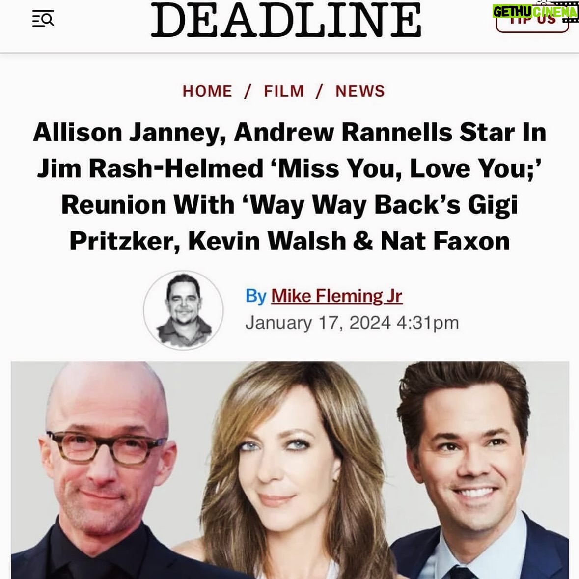 Allison Janney Instagram - Yes! I’m so excited to be jumping in with 2 of my favorites... Andrew Rannells @andrewrannells and Jim Rash @jimrash on this new project. How lucky am I!