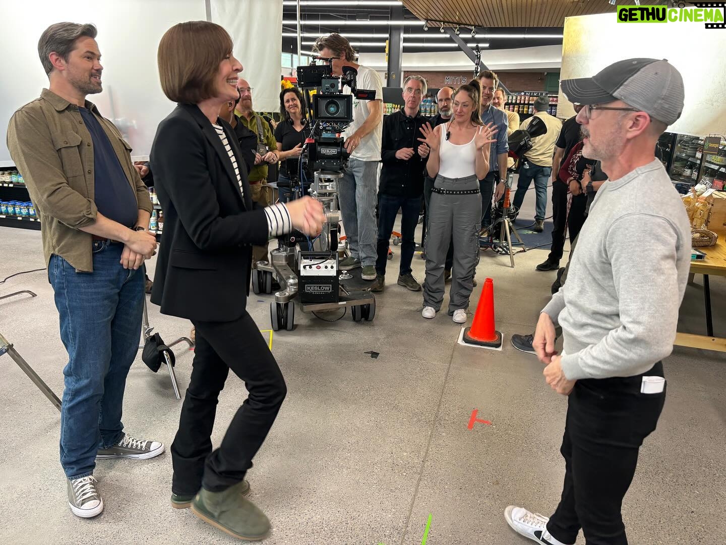 Allison Janney Instagram - Annnnd that’s a wrap on “Miss You, Love You!” I’m still processing this amazing and joyous and stressful and crazy and unpredictable ride that we all took. (This post took a beat to craft as I searched for photos where it didn’t look like stress was eating me alive.) I am so grateful for an incredible cast and crew and team that navigated a fast and full 17 day shoot. Whether it was tackling a “13 page count” day or problem solving on a day when it snowed in a movie where it’s not supposed to snow, I was damn lucky to have had the “family” that I did on this journey. And speaking of “13 page count” day, my cast: The beautiful, hilarious and talented souls of @allisonbjanney & @andrewrannells! From the first table read to Day 1 on set to Day 17 on set, I couldn’t have imagined a better pairing. Then, add to them the talented forces of: @notreallysuzy @oscarnunezla @lisaschurga & @bonniehunt_real! And then, yeah, you pretty much just have to say “action” and they’ll do all the rest! (In addition to heavy notes, of course. Like HEAVY, “my way or the highway” type notes. Like, smart and impeccable and “on point” notes. Like, “wow Jim. Good note.” Those type of notes. You get it. 😉) I will forever be thankful and grateful to @heymadisonwells for making this all possible! As well as the love and support from #KevinWalsh and his team at TheWalshCo. And, of course, the amazing friend who is #NatFaxon. His words. 😉 No. Relax. Those are mine. He’s not really on IG so I’ll read this whole thing to him. And pause before I mention him…. Just to make him wonder if I did. #MissYouLoveYou