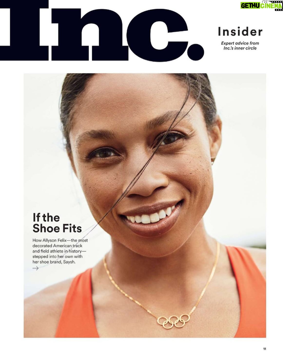 Allyson Felix Instagram - Grateful to @incmagazine for the love!💙 Building @bysaysh with @wesfelix22 is my passion—it’s tough, but so worth it. Being a disrupter in a legacy industry isn’t easy, but we’re here because women deserve better. Huge thanks to everyone on this journey with me—your support means everything! 🚀